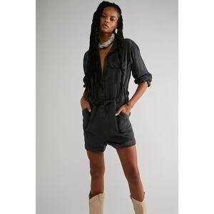 Free People Beyond Horizons Harem Shortall Washed Black Denim Size Small